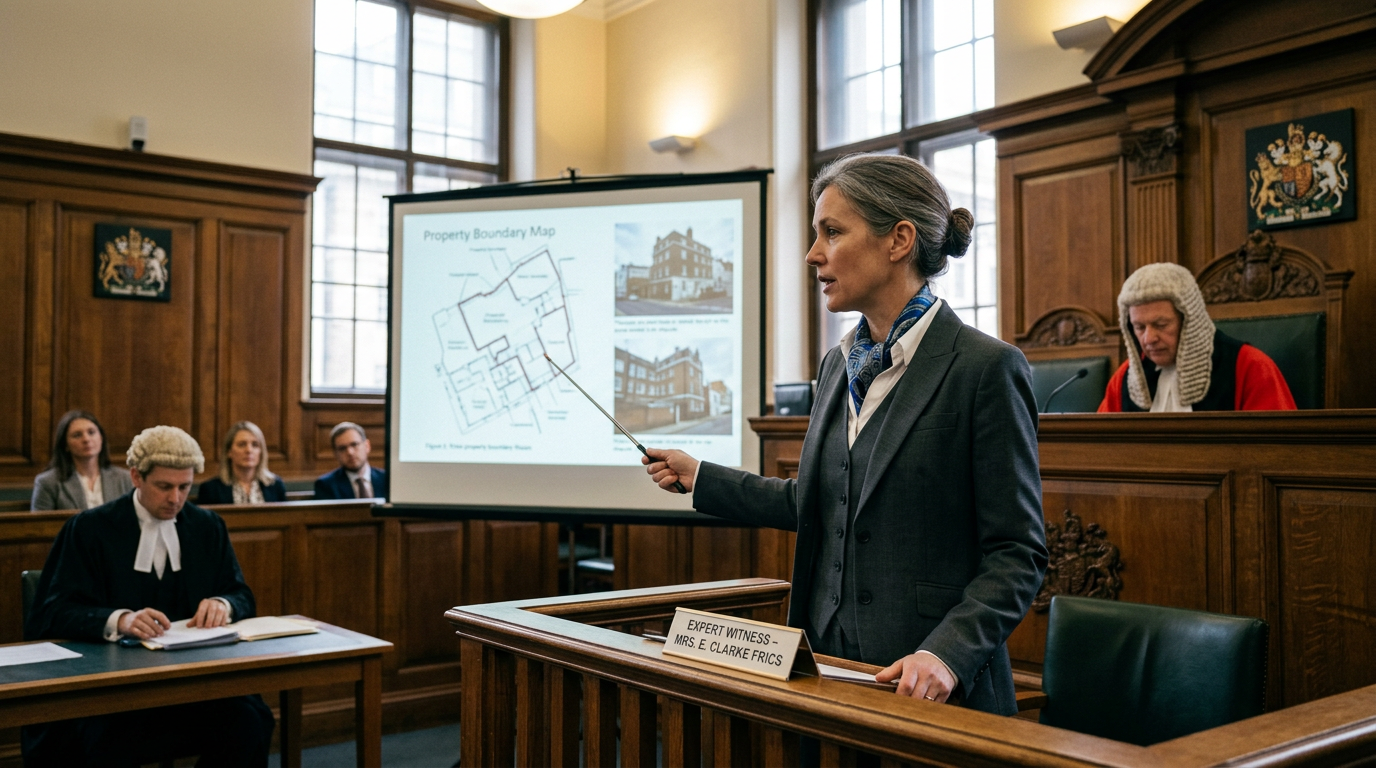 Surveyor presenting expert witness evidence in a professional property dispute context